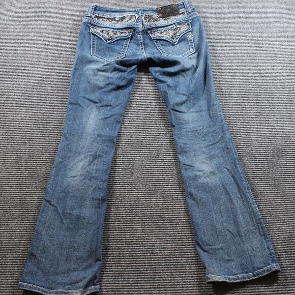 Miss Me Jeans Women's 28x35 Blue Easy Boot Sequined Flap Pockets Tall Inseam - Picture 2 of 8